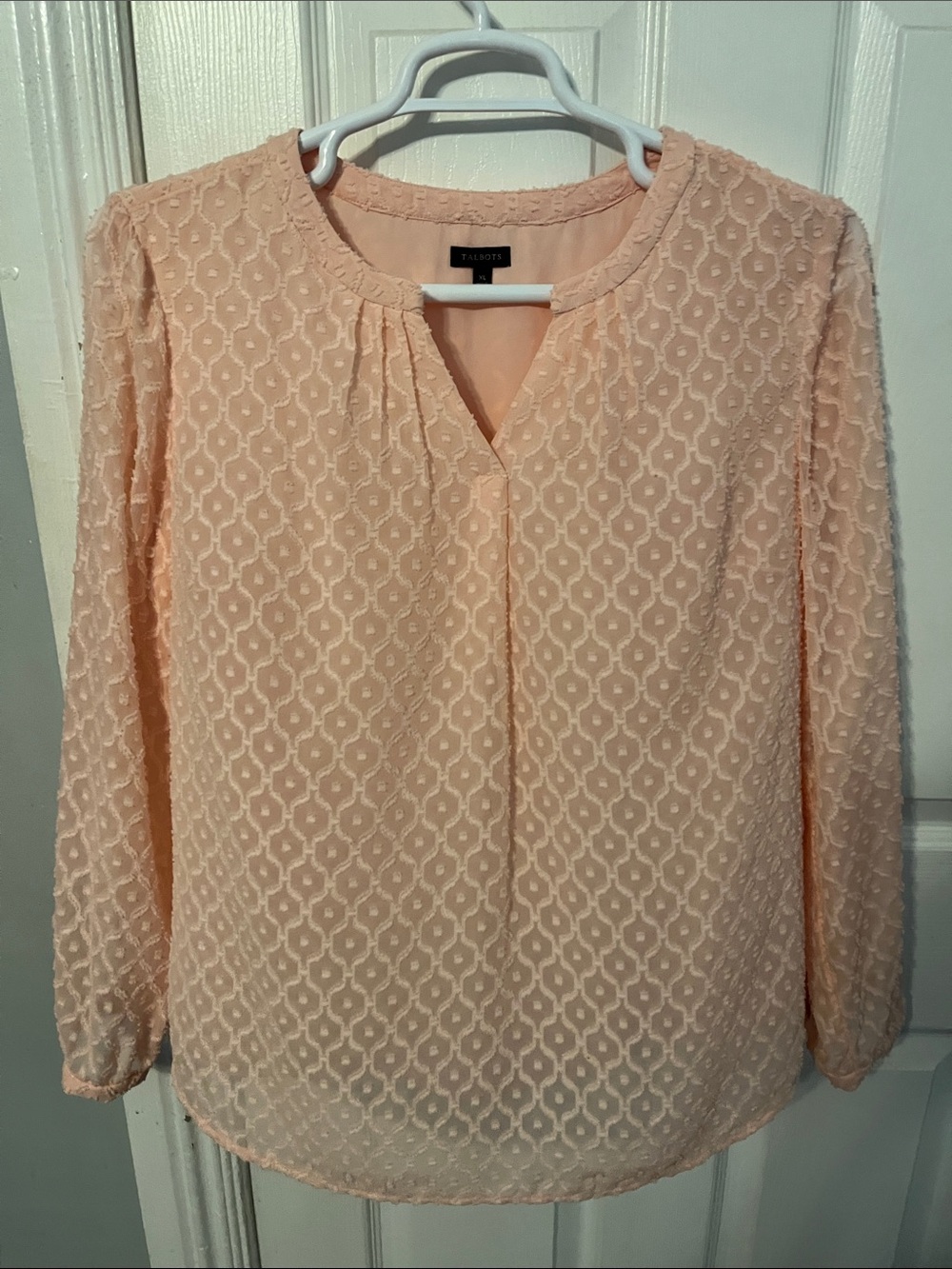 Talbots Peach Textured Long-Sleeve Blouse